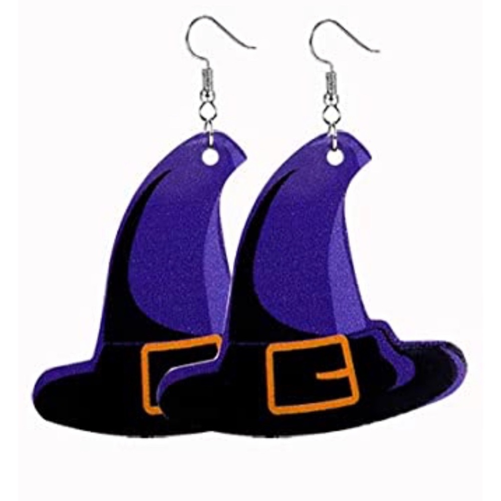 HALLOWEEN PURPLE WITCH HAT FAUX LEATHER EARRINGS